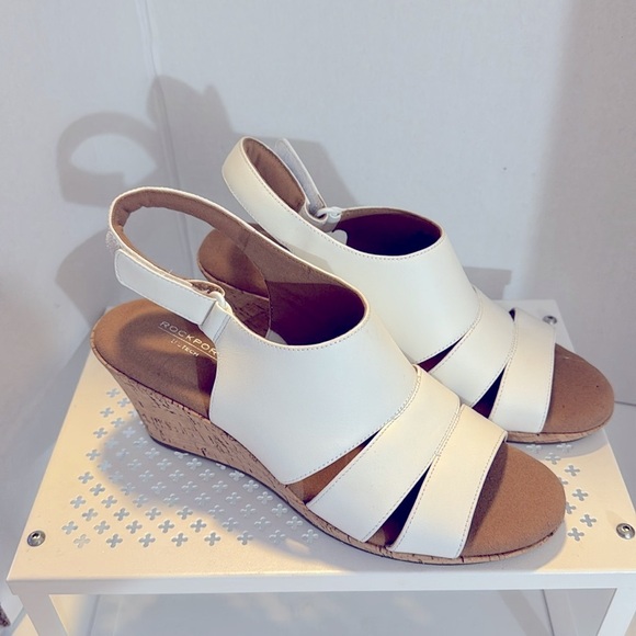 Rockport TruTech White Leather Wedge Heel Sandals Size 9 M Velcro Closure - Picture 1 of 11